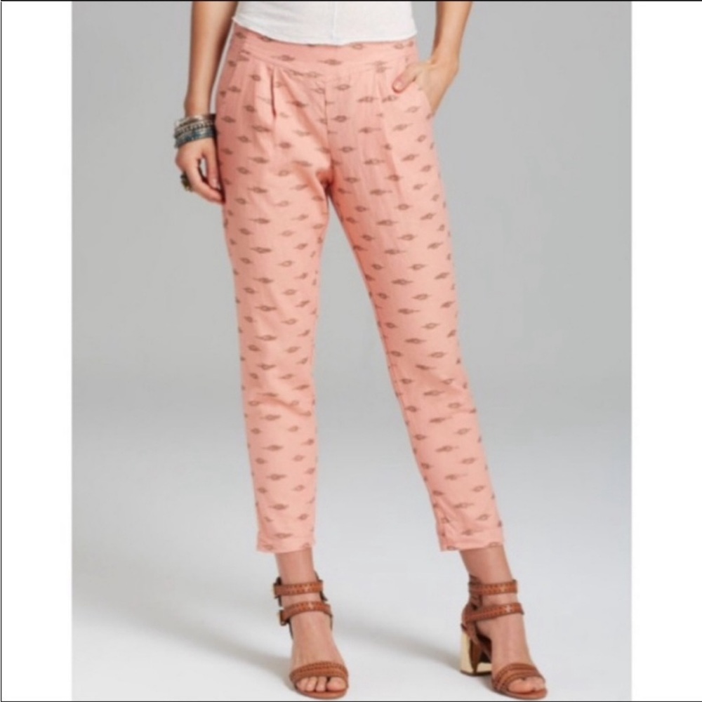 Free People Linen Blend Easy Pants Easy Apricot Gold Pattern Boho Beach Resort